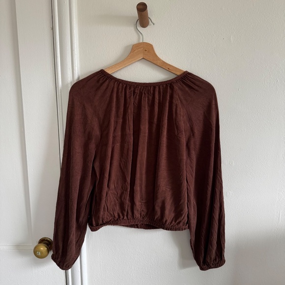 Cloth & Stone Shirred Button Front Blouse Mahogany Brown size S - Picture 6 of 6